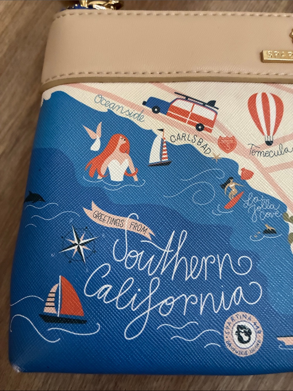 Spartina 449 Blue, Beige & Orange Southern California Map Wristlet - Picture 6 of 9